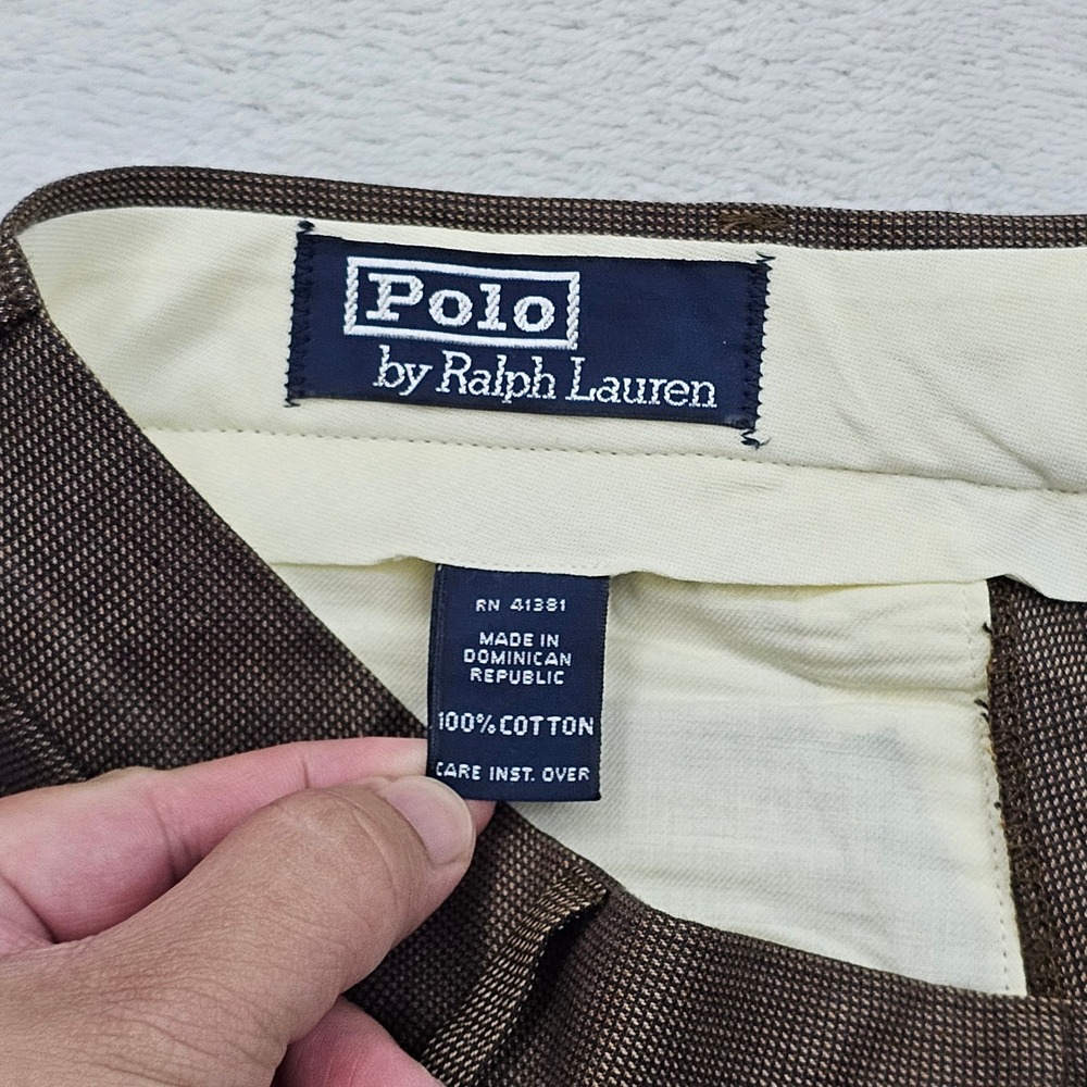 Polo Ralph Lauren Pants Mens 31x30 Brown Pleated Cuffed Preppy Academia Ivy - Picture 4 of 11